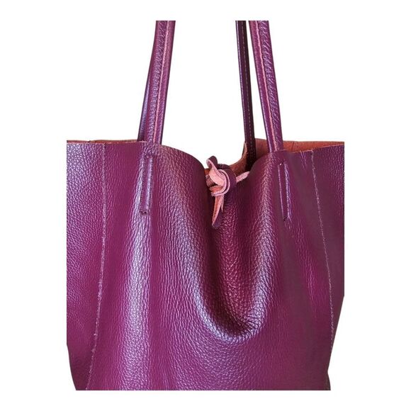 BORSE IN PELLE Red Leather Tote Shoulder Handbag Made in Italy - Picture 5 of 9